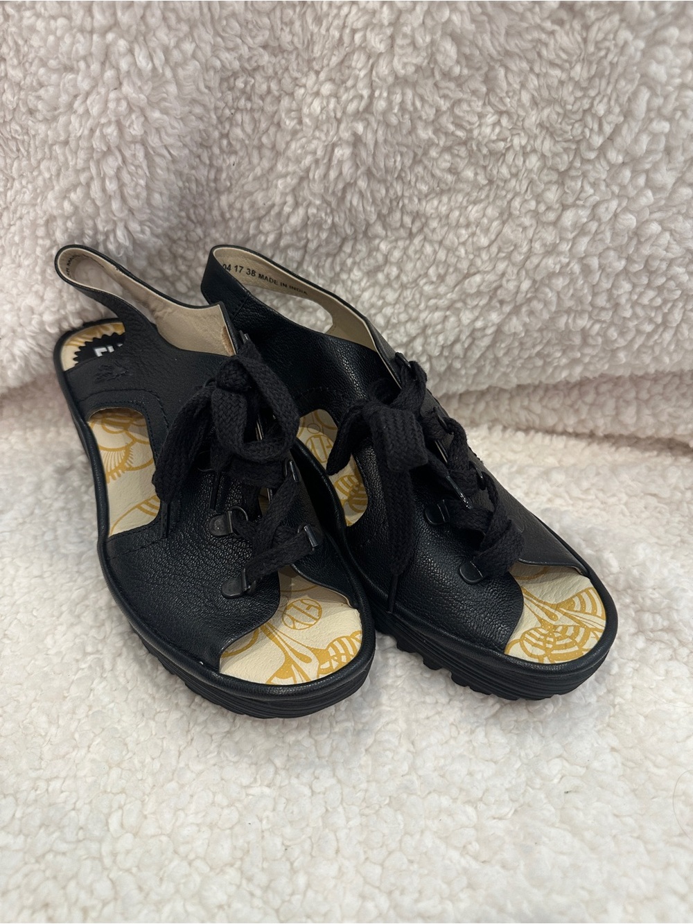 Fly London Black Women's Slingback Lace-Up Sandals